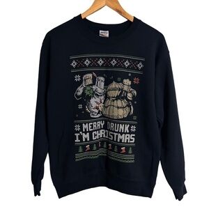 Ugly Christmas Sweater Blue Size Small “Merry Drunk I’m Christmas”